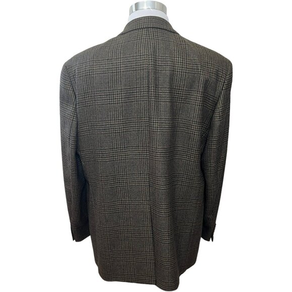 Chaps Ralph Lauren Wool Plaid Blazer Mens 46 R Vintage 80's Jacket Tan Blue Coat - Picture 4 of 10